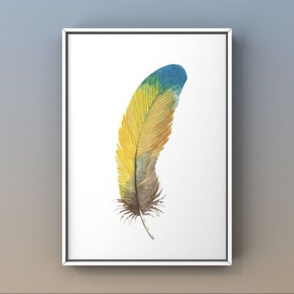 Watercolor yellow blue abstract feather art print - Picture 1 of 2